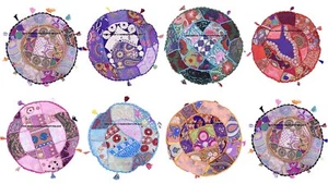 Round Cushion Covers 16"x16" Indian Heavy Embroidery Sari PatchworK Pillow Sham - Picture 1 of 22