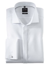 Camicia Elegante Bianca Olymp Abbottonatura Coperta e Polso Doppio con Gemelli