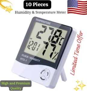 10 Piece Hygrometer Thermometer Temperature Humidity Meters HTC-1 W/Alarm Clock - Picture 1 of 7
