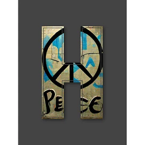 Letter H Peace Sign Beige Black Decorative Graffiti Canvas Wall Art Print Poster - Picture 1 of 6