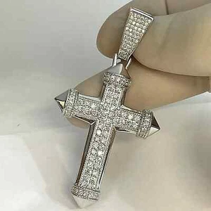 Natural Moissanite 1.80Ct Round Cut Cross Pendant 14K White Gold Plated Silver - Picture 1 of 7