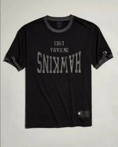 Champion X Stranger Things Hawkins High School Ringer Tee Retro Men Black - Picture 1 of 1