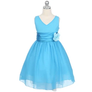 TURQUOISE Size 2 V Neck Party Wedding Formal Recital Birthday Flower Girl Dress - Picture 1 of 2