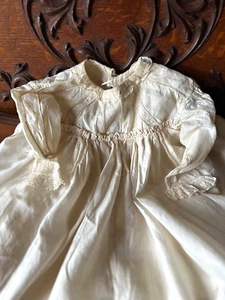 Victorian Antique Silk & Fine LACE Christening Gown 41" Length LACE WATCH VIDEO - Picture 1 of 11