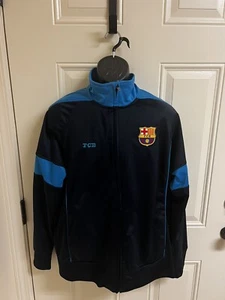 FCB Barcelona Mens Hoodie Full Zip Soccer Jacket  Dark/Light Blue Size XL - Picture 1 of 7