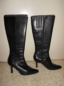Moda Spana Black Leather knee high womens size 7 boots - Picture 1 of 3