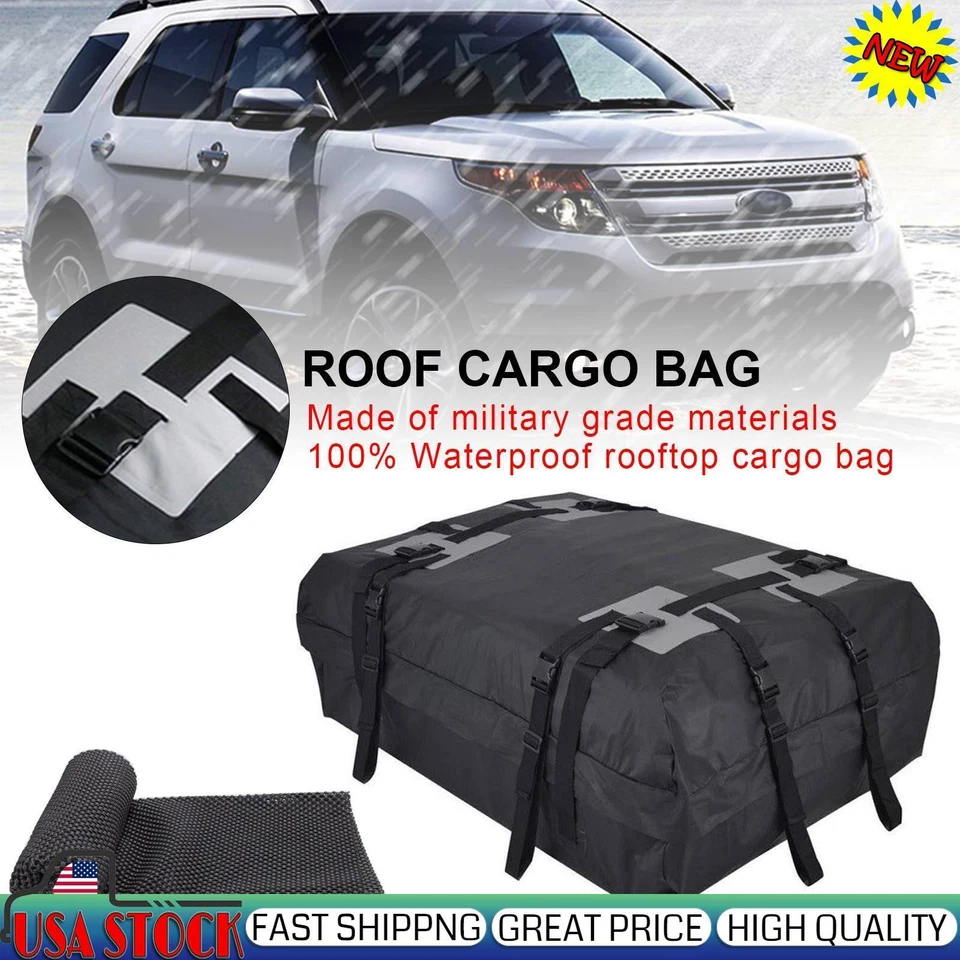 Waterproof Car Roof Top Rack Carrier Cargo Bag Luggage Cube Bag w/ Non-Slip - Image 1 of 4