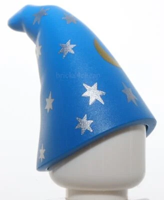 Lego Blue Hat Cone Drooping Wizard with Silver Stars and Gold Crescent Moon - Image 1 of 3