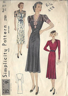 1939 Vintage Sewing Pattern B36 DRESS (1432)  - Image 1 of 2