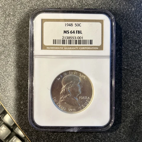 1948 Franklin Half Dollar MS 64 FBL NGC Cover