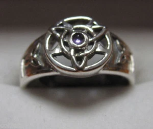 DRUID RING .925 sterling silver Pentagram Triquetra with Amethyst by Peter Stone - Picture 1 of 15