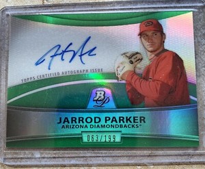 JARROD PARKER 2010 Bowman Platinum Prospect Autographs Green Refractors /199