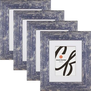 American Barn, 2.0" Blue Faux Barnwood Picture Frame With a Mat, 4-Pack - Picture 1 of 9