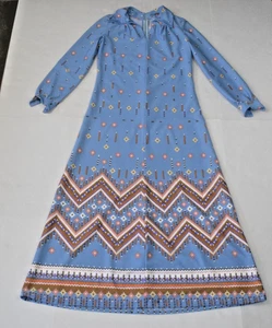 Vintage Kleid Gr. S 60er Periwinkle Blau Polyester Southwestern Mod Maxi OOAK - Bild 1 von 11