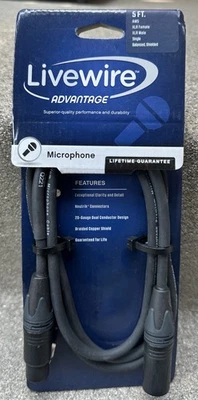 Nuevo cable de micrófono blindado Livewire Advantage XLR 5 pies negro macho/hembra Foto 1 de 3