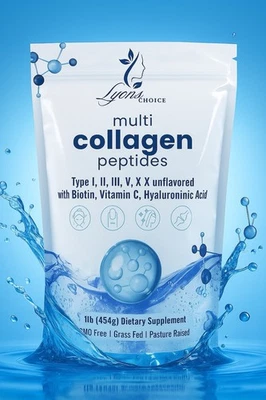Multi Collagen Peptides Powder -Hydrolyzed (Type I, II, III, V, and X collagen)