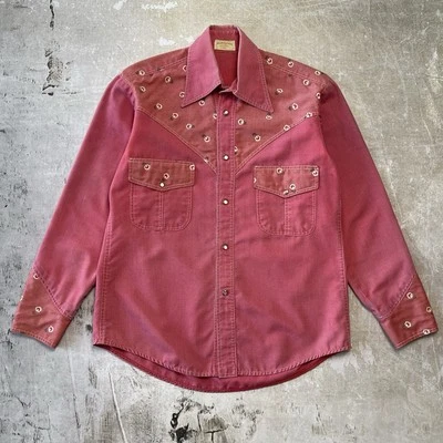 Camisa a Presión Vintage Años 60 Western Floral Perla Rockabilly Hecha a Mano Rosa Foto 1 de 4