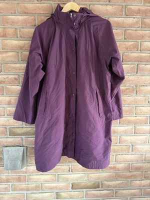 LL Bean Women’s Large Petite Hooded Rain Trench Jacket Water Resistant Purple - Image 1 of 4