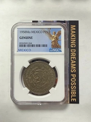 1958-Mo Mexico 1 Peso – NGC Genuine – Circulated Copper-Nickel Issue - Image 1 of 2