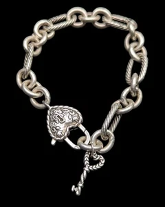 JAI by John Hardy Sterling Italian Italy Love Lock Floral Key Charm Bracelet - Picture 1 of 17