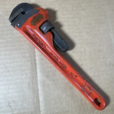 RIDGID 10” Inch Adjustable Pipe Wrench Ridge Tool Co. Elyria, Ohio USA Sharp Jaw - Image 1 of 4