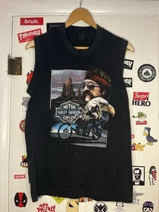 Vintage 80s Harley Davidson 3D Emblem Motorcycle Biker Sleeveless T-Shirt: S/M - Picture 1 of 4