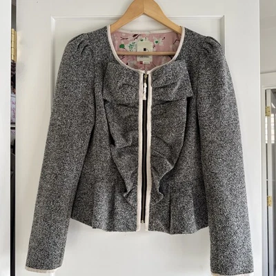 Blazer Elevenses Anthropologie para mujer 4 media pasada tweed chaqueta lazo volantes peplum Foto 1 de 4