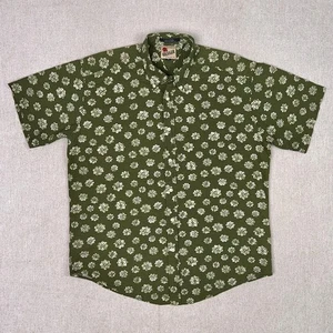 Vintage Tommy Hilfiger Seersucker Hawaiian Shirt Mens Large Green Floral Camp - Picture 1 of 7