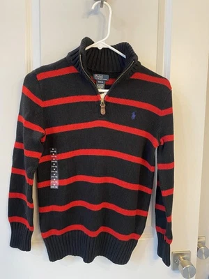 Vintage Polo Ralph Lauren Boys  1/4 Zip Striped  Sweater Size Med 10-12 NWT - Image 1 of 4