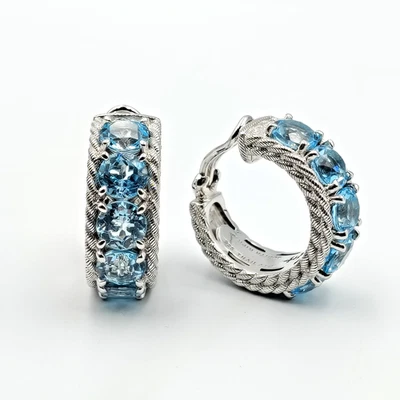 QVC Judith Ripka Sterling Silver 925 Aquamarine Hoop Clip On Earrings - Image 1 of 4