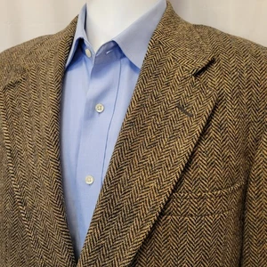 Lands' End Harris Tweed Sport Mantel Herren 43R Fischgrät Jacke schwarz hellbraun USA Vintage - Bild 1 von 16