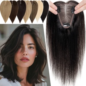 Free Part Clip In Top Remy Human Hair Topper Hand-Tied Lace Hairpiece Free Part - Picture 1 of 21