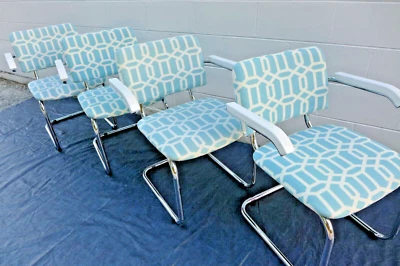 4 Vintage Cesca Arm Chairs Italy Blue Chrome Cantilever Chairs Marcel Breuer - Image 1 of 4