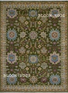 Handmade Olive Green Geometric Floral Rug 8x10 Oushak Rug | Customizable Carpet - Picture 1 of 9