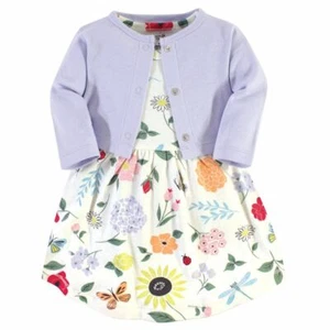 Touched By Nature Toddler Organic Cotton Dress and Cardigan, Flutter Garden - Picture 1 of 1