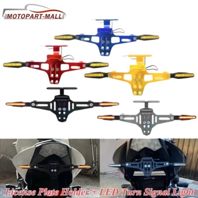 Tail Tidy License Plate Holder LED Turn Signal Light For Honda Suzuki Kawasaki - Image 1 of 4