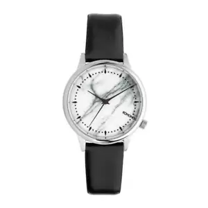 Komono Women's Estelle Watch White Marble Dial Black Leather Strap KOM-W2474 - Picture 1 of 3