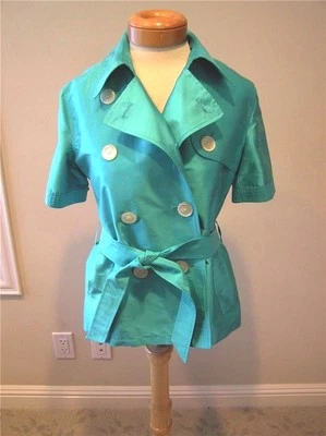 Ralph Lauren SILK Double breasted Belted Jacket Blazer turquoise Blue 4 NEW - Image 1 of 4