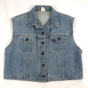 Vintage Lee Denim Biker Vest Women's Size Large Made In USA - Picture 1 of 8
