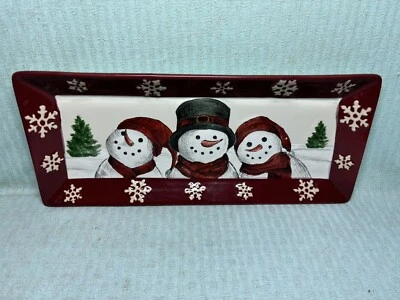 St. Nicholas Square Yuletide Serving Tray Platter Christmas Snowman Winter EC - Image 1 of 3