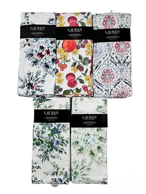 New Ralph Lauren Kitchen Dish Towel Set of 2 Terry Back Cotton 17x28 Floral - Image 1 of 3