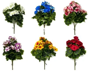 9 tallos arbusto de flor de geranio artificial - rojo azul rosa amarillo púrpura o crema - Imagen 1 de 7