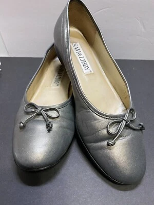 Sam & Libby Ballet Style Flat With Bow Gunmetal Leather Slip On Shoe Size 8M - Image 1 of 4