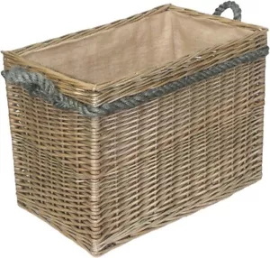 Delux rechteckiger hessisch gefütterter Holzkorb Antik Waschoptik Vollrohr Weide - Bild 1 von 4