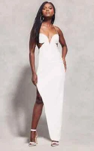 PRETTYLITTLETHING Maxikleid weiß V-Steg Korsett gekreuzter Rücken Größe 10 - Bild 1 von 3