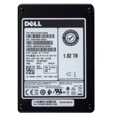 DELL Samsung PM1633a 1.92TB SSD 2.5" SAS 12Gbps MZ-ILS1T9B 0086DD S3BENX0K404346 - Bild 1 von 2
