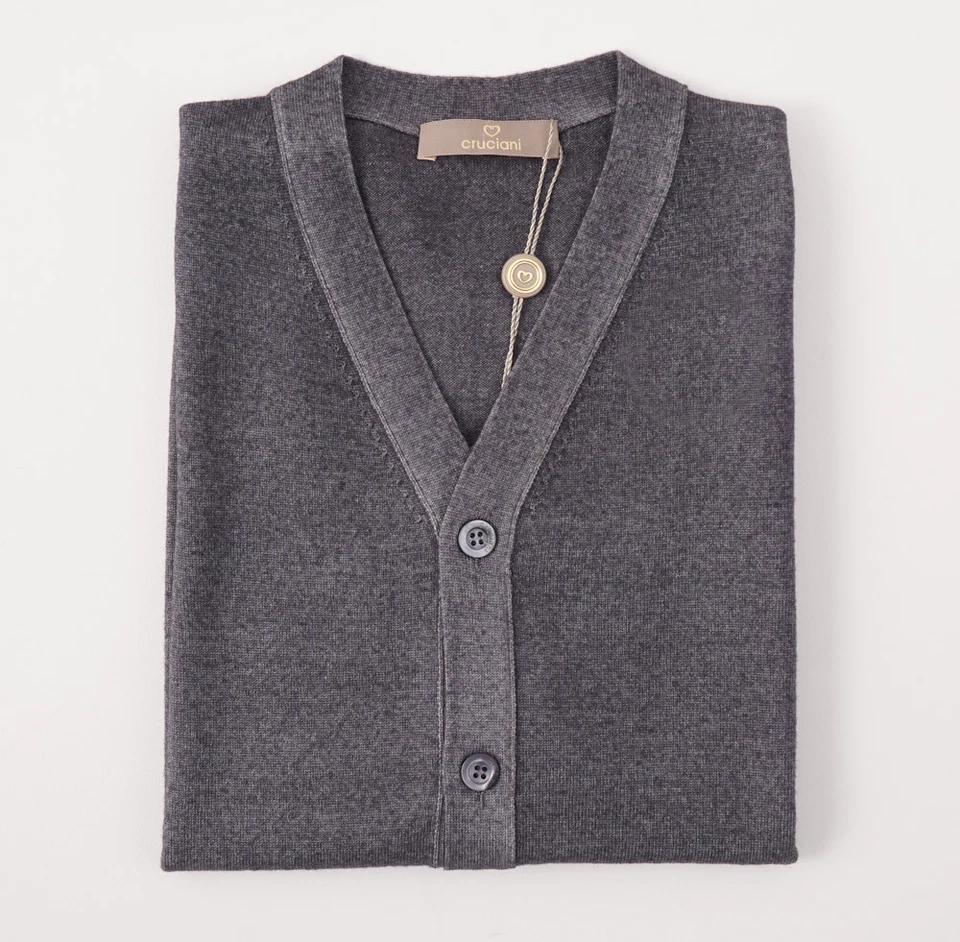 NUEVO CON ETIQUETAS $600 CRUCIANI Gris Teñido Lana Merino Cárdigan Suéter Chaleco S (UE 48) Foto 1 de 4