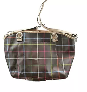 Coach Leather Tote Brown And Multi Color Plaid F24390 Shoulder Handbag Purse - Picture 1 of 14