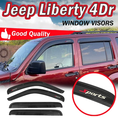 Fits 08-14 Jeep Liberty 4Dr Window Visor Rain Vent Guard Deflector 4PC w/ SPORTS Foto 1 de 4