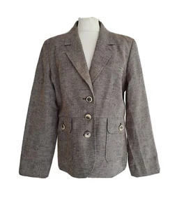Paul Costelloe Dressage Womens Choc/Cream Herringbone Linen Blazer. Size UK 14. - Picture 1 of 12